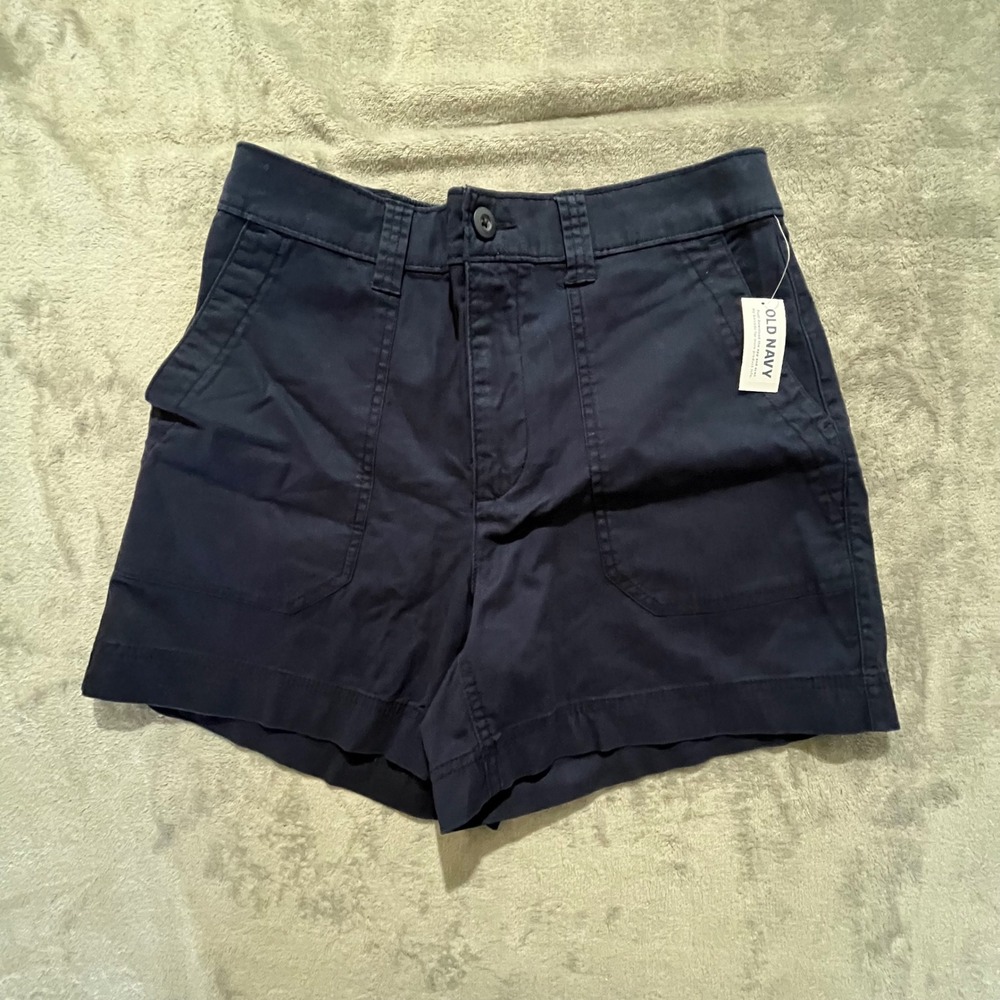 Old Navy OG Chino Shorts Womens Medium Navy Blue High Rise 3 Inch Inseam NWT